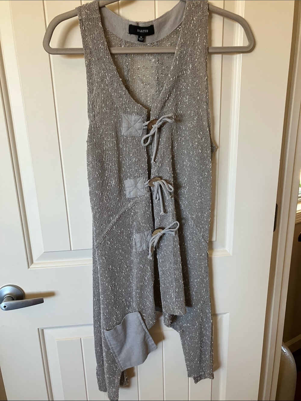Katy’s Gray Knit Open-weave Longline Sweater Vest